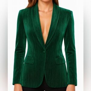 Dark Green Velvet Blazer Silver Thread Dressy Evening Jacket Women XXL